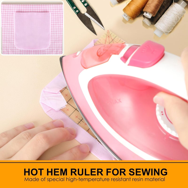 MYLbeter Thin Hot Hem Ruler Rounded Corner Ironing Ruler for Pocket All-in-one Ruler for Sewing Quilting Heat Resistant Non-Slip Hot Ruler Efficient Precise Sewing Tool Seam Guide 10X5inch - Image 2
